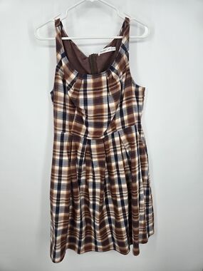 Sunny Girl Retro Brown Gray Plaid Sleeveless Dress 1XL (6694)